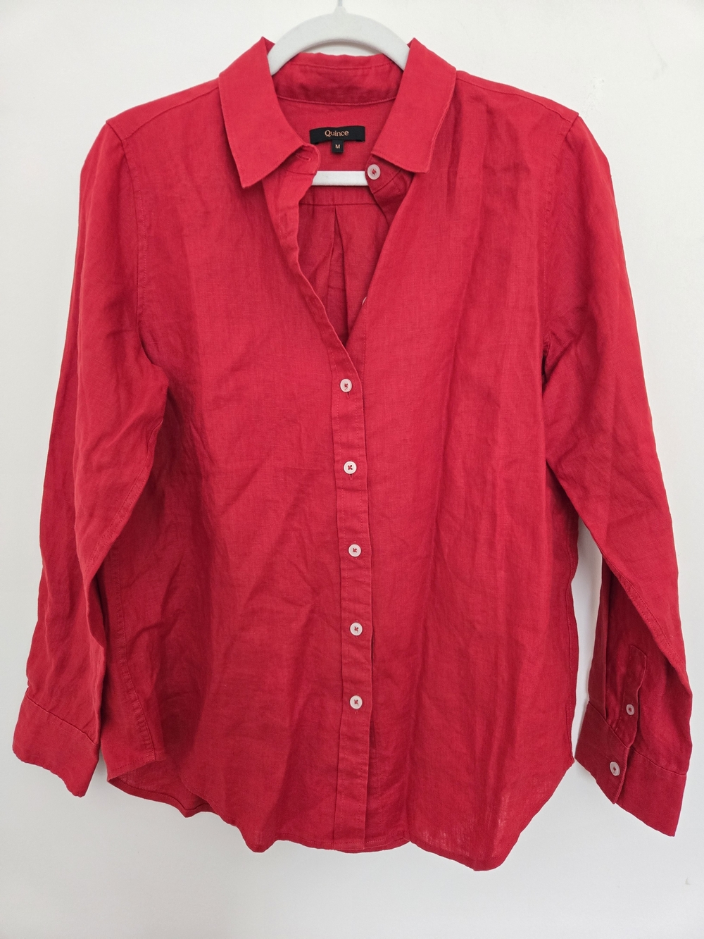 Quince Women's Bright Red Button-Down Linen Shirt Normcore Classic Preppy Size M